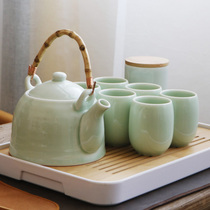 Celadon tea set household teapot tea cup Jingdezhen ceramic modern simple Japanese set large lifting beam pot