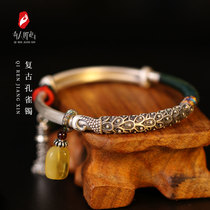 Qiren craftsmanship ancient style Peacock bracelet with 999 9 Silver pure hand-embossed process