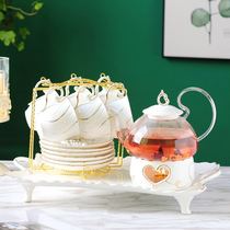Nordic flower tea set Fruit heat-resistant Japanese ceramic glass flower tea pot Candle heating base Afternoon tea