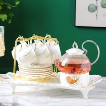 Nordic flower tea set Fruit heat-resistant Japanese ceramic glass flower tea pot Candle heating base Afternoon tea