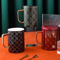 Advanced sense office large capacity Kema Cup European mug can be customized logo ceramic cup with lid spoon