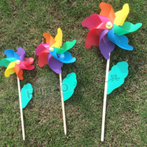 18CM Children Toys Seven Colorful Wooden Poles Windmills Christmas Outdoor Garden Decorated Wooden Poles Toy Windmills