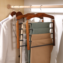 Solid Wood pants rack flocking multifunctional folding pants special hanger household multi-layer pants hanging wardrobe storage artifact