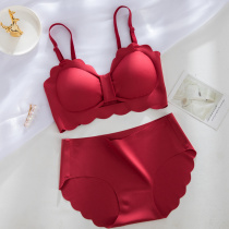 No trace red underwear female Bride wedding year suit small chest gathered sexy thin tiger year