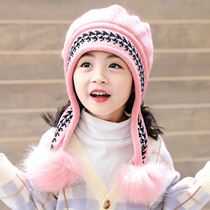 Parent-Child childrens hat winter cute girl princess hat autumn and winter plus velvet warm knitted ear protection wool hat