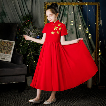 New childrens chorus performance uniforms for primary and secondary school students Red performance costumes National Day Chinese style poetry gown