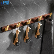 Solid Wood light luxury clothes adhesive hook toilet hook wall-mounted non-perforated walnut door rear coat hook hanger