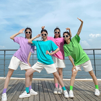 New Candy Color T-Shirt Woman Pure Cotton Loose Broadlegged Pants Suit Men And Women Banswear Group Girlfriends Dress Color T-shirt