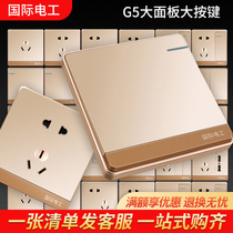 International electrician 86 concealed wall five-hole socket 16A with Switch USB charging dual control large panel Gold
