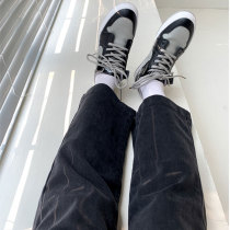 Large size womens autumn clothes fat mm wide leg pants high waist jeans salt wear wear slim nine straight straight pants wild tide