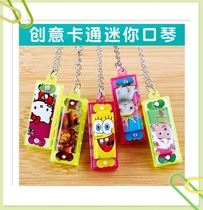 Small Harmonica pendant necklace cartoon 4-hole four-tone harmonica childrens small hanging neck children beginner musical instrument toys