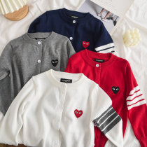 Children knit cardiovert spring summer new pure cotton white slim red baby sweater jacket male and female air conditioning shirt