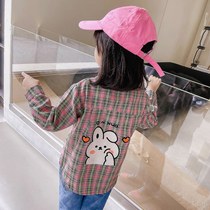 Girls plaid shirt 2021 new foreign style childrens shirt female baby spring and autumn thin long-sleeved top worn outside