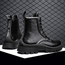 Leather Martin Boots Men High British Style Fillwear Spring and Autumn Retro Tide Brand in Winter Black trendy shoes Men