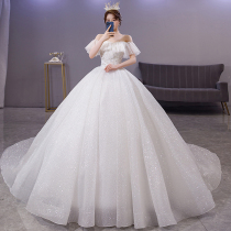 French main wedding dress 2021 new bride temperament small man shoulder Starry Sky tail summer simple light wedding dress