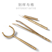 Pure copper tea clip double use kung fu tea tweezers wash cup Cup fork Puer knife Tea Needle tea ceremony spare parts