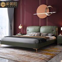 Italian leather bed front layer cowhide light luxury modern minimalist master bed green double bed high end soft leather bed