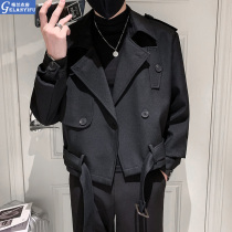 2021 spring and autumn short trench coat mens coat winter plus velvet thickened trend Ruffian handsome suit woolen coat coat