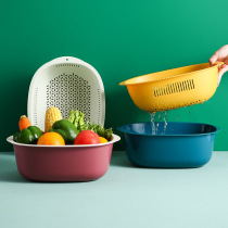 Coffee table fruit plate household hollow kitchen double-layer plastic vegetable washing basket fruit basket drain storage rack large bowl
