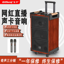 Qirong three-frequency square dance audio outdoor portable mobile lever speaker karaoke professional performance with wireless microphone Bluetooth high volume mobile ktv Sound card effect Bass playback