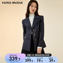 Vero Moda 2021 spring and summer new navy wind lapel shoulder pad check blazer female) 321108005