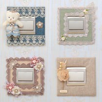 High-grade European handmade fabric switch stickers living room bedroom decoration wall stickers lace switch socket anti-dirty cover
