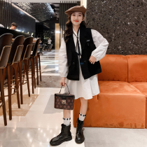 Girls spring clothing dress suit 2022 new Korean version CUHK Scout girls spring and autumn children cotton fabric skirt