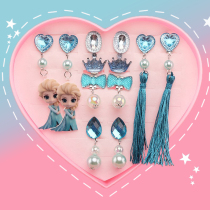 Ice and Snow Edge Love Salsa Princess Earrings Without Earhole Anti-Pain Ear Clip Love Sand Ring Blue Woman Aisha Ornament Suit
