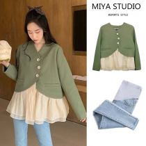 Pregnant womens autumn suit fashion Korean version of color-dressing coat top maternity Spring and Autumn new dress
