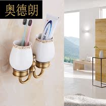 European antique black full copper double cup holder toothbrush cup holder ceramic mouthwash Cup toilet wall double cup holder ZP