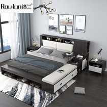 Nordic multi-function Tatami high box storage bed Modern simple board bed 1 5m1 8m double bed Master bedroom