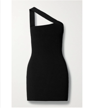 2021 GAUGE81 black single shoulder lox knit mini elastic one-piece dress