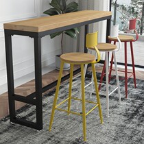 Solid wood bar table home wall long table bar milk tea shop narrow table bar table high foot table and chair combination