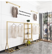Thickened wrought iron clothing hat display rack floor-to-ceiling mens and womens clothing on the wall gold side hanging childrens clothing goods