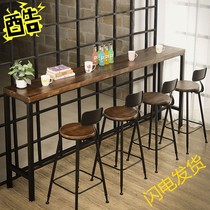 Simple solid wood wall bar table Household Wrought iron bar coffee high foot table Bar table Milk tea shop table and chair combination