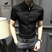 Rich bird 2021 summer ice silk striped shirt mens short-sleeved business casual slim free ironing high-end mens shirt