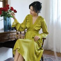Lace nightgown female Spring and Autumn new products 2021 new sexy hollow pajamas one-piece home wear long sleeves