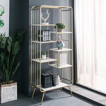 Nordic light luxury shelf wrought iron bookshelf entrance partition floor-to-ceiling multi-layer living room gold storage display cabinet net red