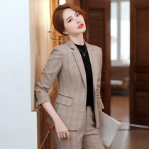 Plaid blazer female Korean version of self-cultivation professional attire temperament goddess Fan Gaodauan Ms. small suit president suit