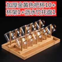 Thickened heat-resistant transparent glass small tea cup household with cup kung fu tea set cup holder drain stainless steel