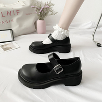 Black Mary Jane Japanese small leather shoes womens summer soft bottom summer thin round head wild retro British style jk shoes