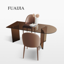Tea Colour Glass Island Table Dining Table Integrated Rectangular Small Family Type Semi-circular Oval Designer Light Lavish Art Table