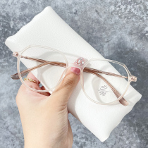 Transparent milk curry anti-Blue Ray anti-radiation glasses myopia female can be equipped with large frame round face makeup artifact flat light