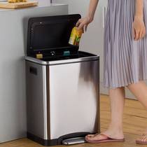 Large capacity stainless steel creative trash can pedal home European kitchen living room hotel with large cover