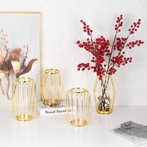 ins creative glass vase metal gold glass vase table living room home insert dried flower handicraft swing piece