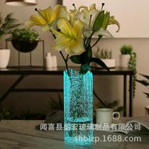 Luminous light and luxurious glazed glass vase Water raising flower arranging pendulum with rich and expensive bamboo dry flower minimalist stylish fluorescent vase