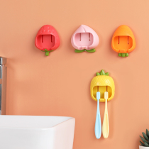Ultra-cute creative fruit and vegetable toothbrush rack wall-mounted free-to-punch children toothbrush shelve with cartoon teeth containing hanging rack