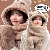 Scarf female cute furry hat scarf two-in-one 2021 Winter New Wild warm Student Fashion