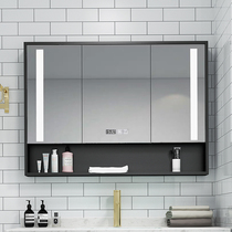 Nordic intelligent mirror cabinet Anti-fog defogging bathroom with light multi-layer solid wood bathroom mirror cabinet with shelf customization