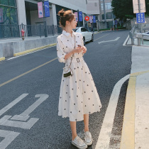 MAJE KARA2021 summer new design sense niche French first love sweet white shirt dress female